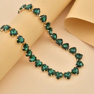 New, Green Glass Heart Necklace, 20 Inches
